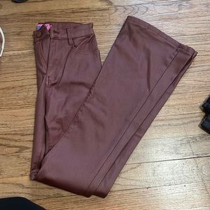 edikted brown leather flare pants